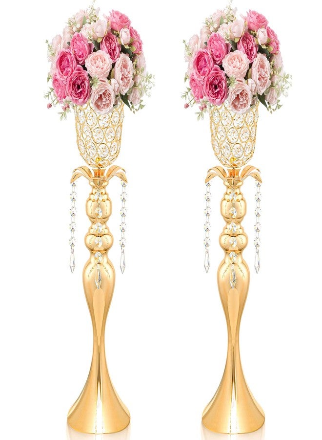 Kehail 2Pcs Gold Crystal Metal Vase Set - Tulip & Trumpet Wedding Centerpieces, Artificial Flower Arrangement Vases for Home Decor, Restaurant Table Displays - Image 1
